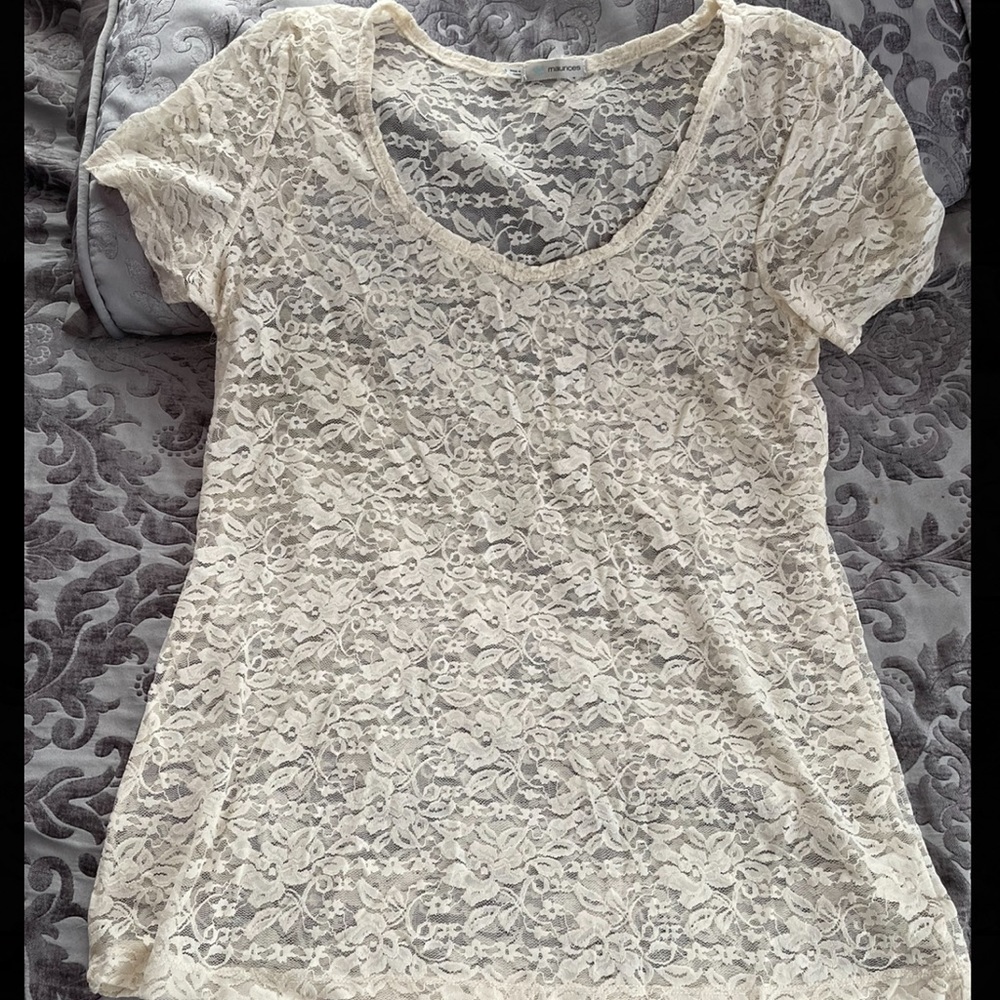 Super cute sheer short sleeve lace tee in cream from Maurices